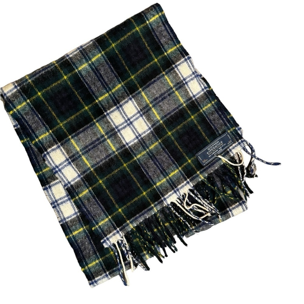 SCOTTISH EXPERIENCE LAMBSWOOL Highland Tartan Clan Plaid Scarf Fringe Blue White